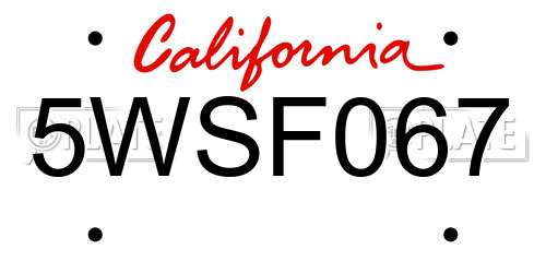 5WSF067 California License Plate