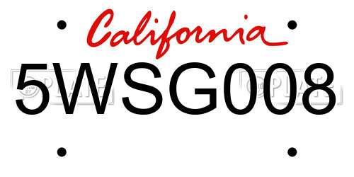 5WSG008 California License Plate