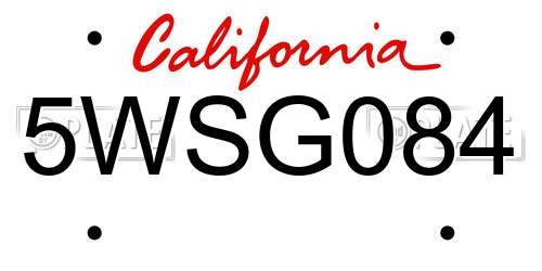 5WSG084 California License Plate