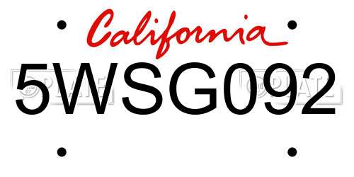 5WSG092 California License Plate