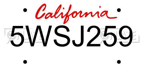 5WSJ259 California License Plate