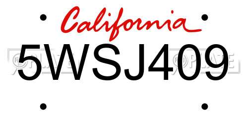 5WSJ409 California License Plate