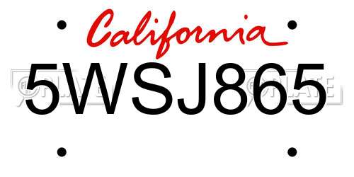 5WSJ865 California License Plate
