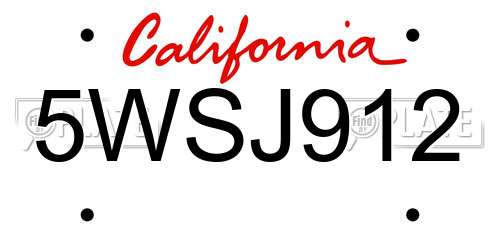 5WSJ912 California License Plate