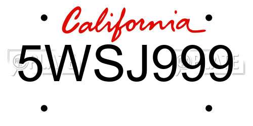 5WSJ999 California License Plate