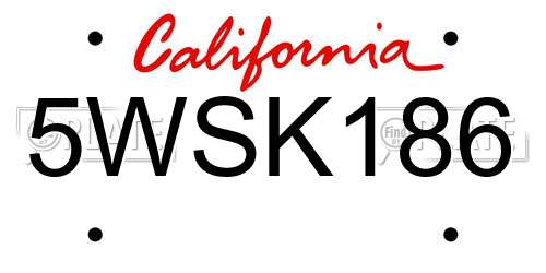 5WSK186 California License Plate