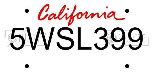 5WSL399 California License Plate