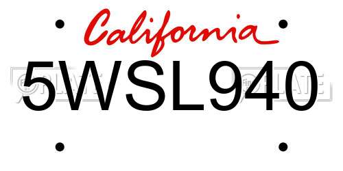 5WSL940 California License Plate