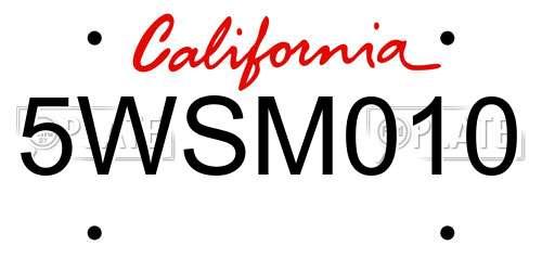 5WSM010 California License Plate