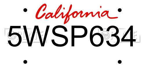 5WSP634 California License Plate