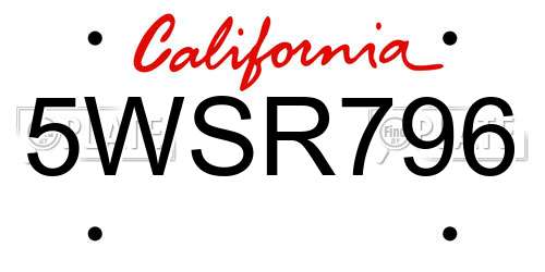 5WSR796 California License Plate