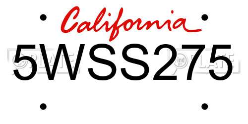 5WSS275 California License Plate