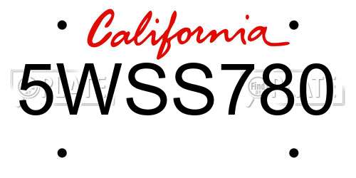 5WSS780 California License Plate