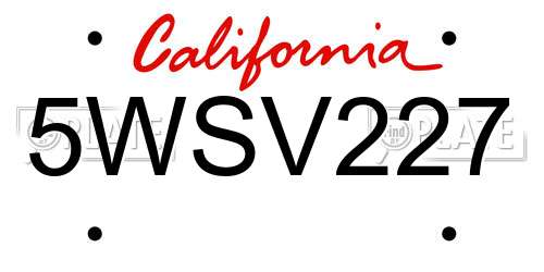 5WSV227 California License Plate
