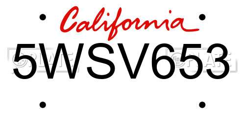 5WSV653 California License Plate