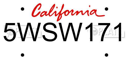 5WSW171 California License Plate