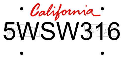 5WSW316 California License Plate