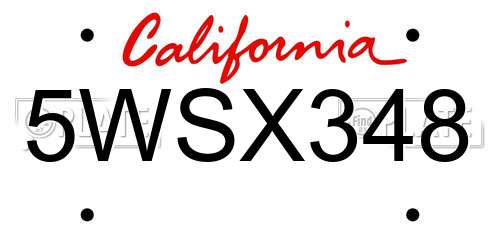 5WSX348 California License Plate