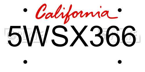 5WSX366 California License Plate