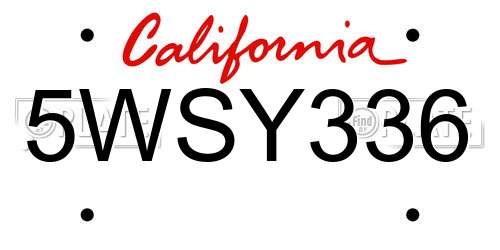 5WSY336 California License Plate