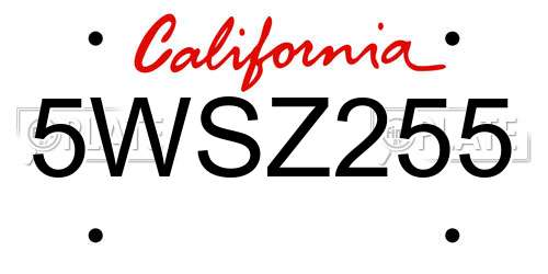 5WSZ255 California License Plate