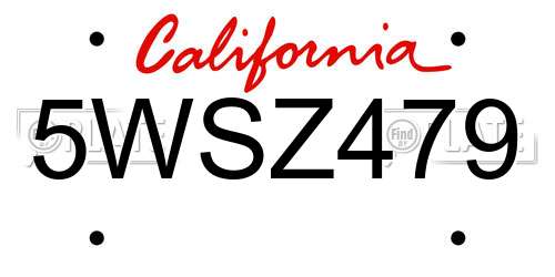 5WSZ479 California License Plate