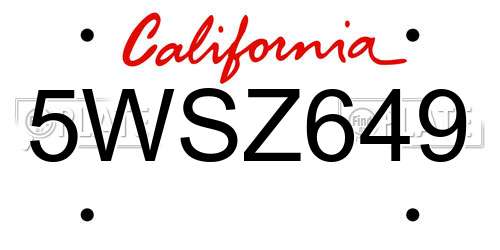 5WSZ649 California License Plate