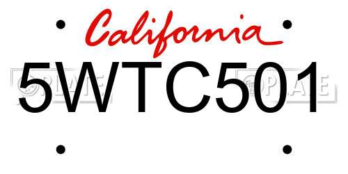 5WTC501 California License Plate