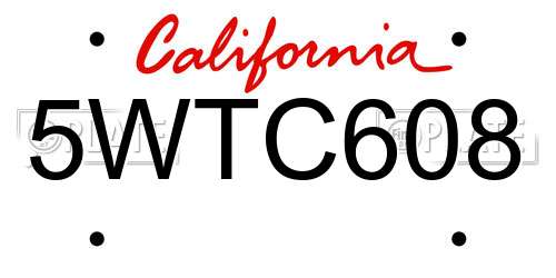 5WTC608 California License Plate