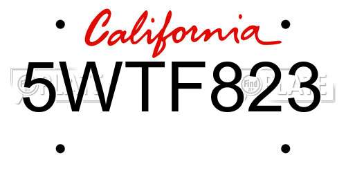 5WTF823 California License Plate