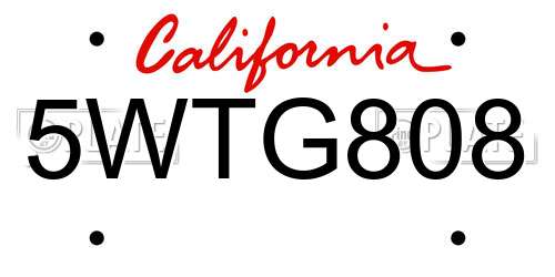 5WTG808 California License Plate