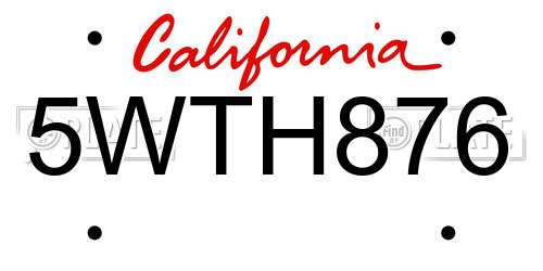 5WTH876 California License Plate
