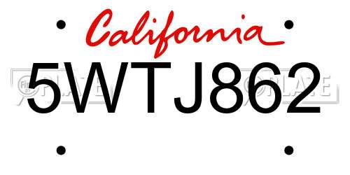 5WTJ862 California License Plate