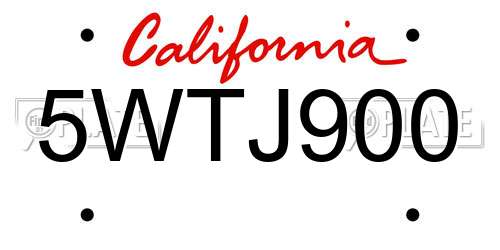 5WTJ900 California License Plate