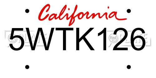 5WTK126 California License Plate