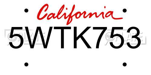 5WTK753 California License Plate
