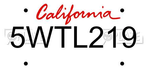 5WTL219 California License Plate