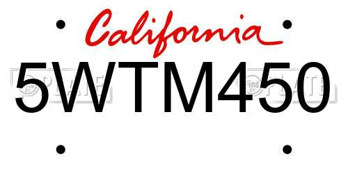 5WTM450 California License Plate