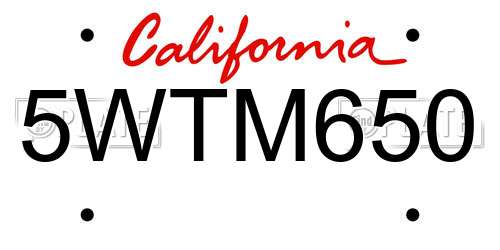 5WTM650 California License Plate