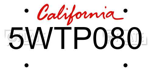 5WTP080 California License Plate