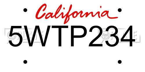 5WTP234 California License Plate