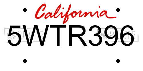 5WTR396 California License Plate