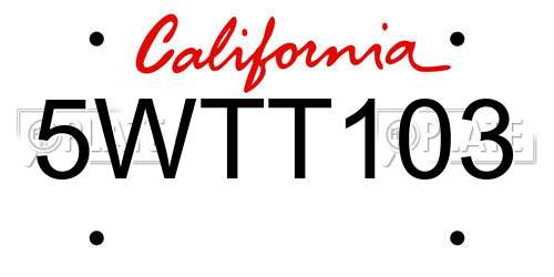 5WTT103 California License Plate