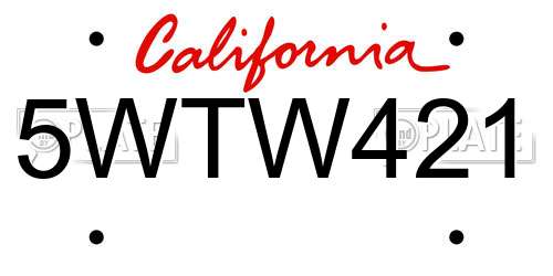 5WTW421 California License Plate