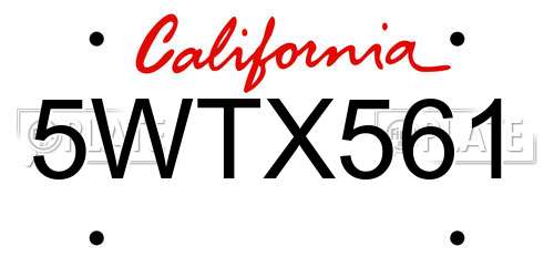5WTX561 California License Plate