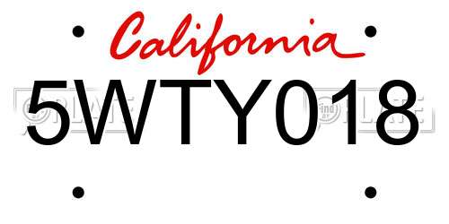 5WTY018 California License Plate