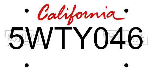5WTY046 California License Plate