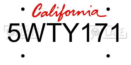 5WTY171 California License Plate