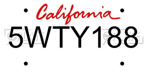 5WTY188 California License Plate