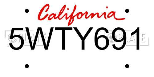 5WTY691 California License Plate